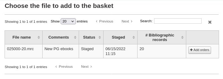 List of staged files that have not yet been imported