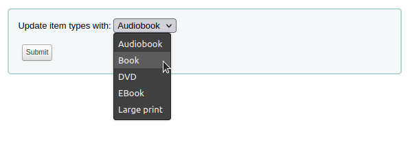Dropdown list of available item types for suggestions