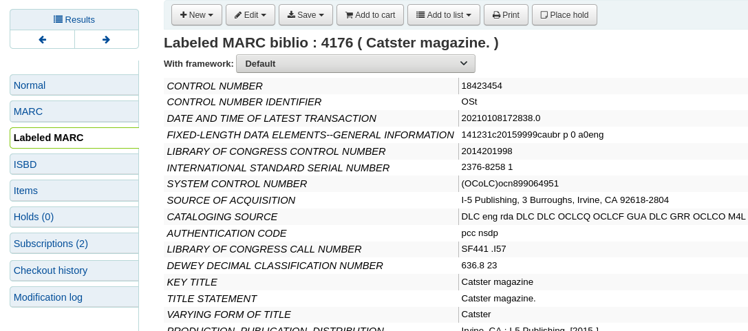 The Labeled MARC tab and record view