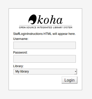 Screenshot that shows where the content of StaffLoginInstructions appears on the staff login page, above the login fields