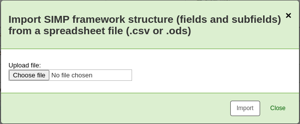 Pop-up to choose the file to import into a MARC framework