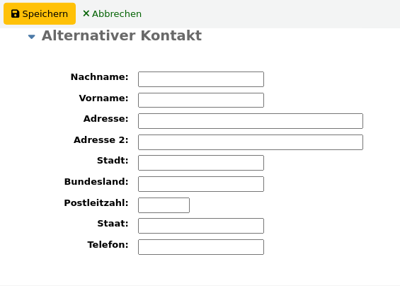 Bereich "Alternative Adresse" im Benutzerformular