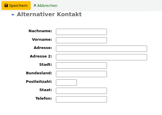 Bereich "Alternativer Kontakt" im Benutzerformular