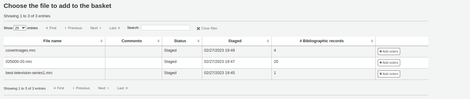 List of staged files that have not yet been imported