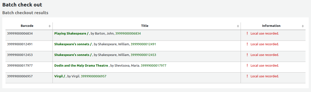 Batch checkout to a statistical patron, all checkouts were recorded as local use