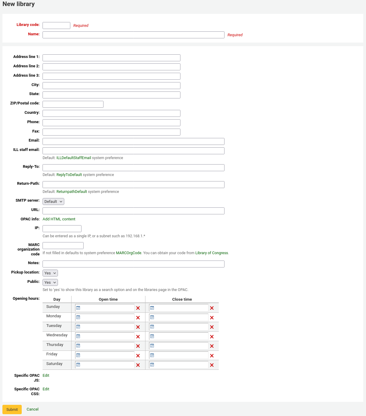 First section of the new library form