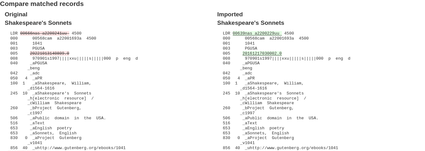 A comparison of matching records