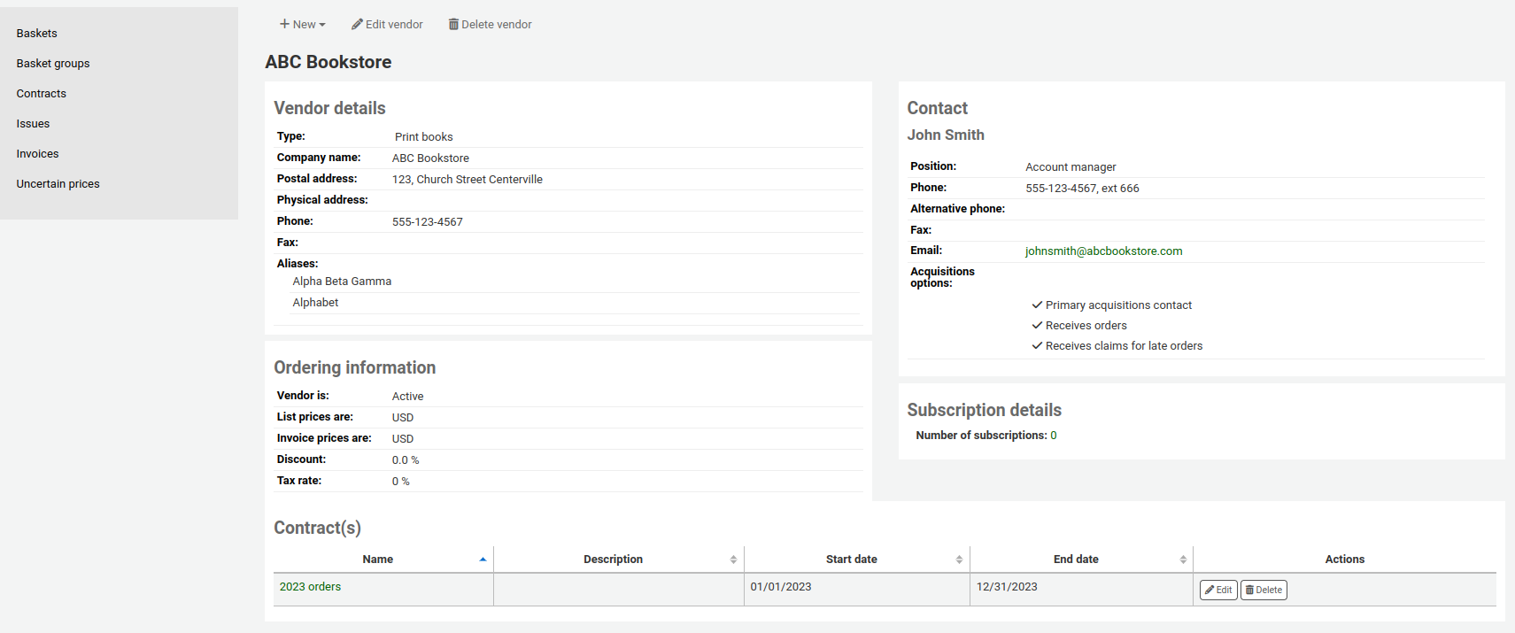 Page d'information sur le fournisseur