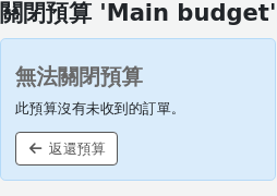 訊息內容為 "此預算沒有未收到的訂單。" 並附有返回連結。