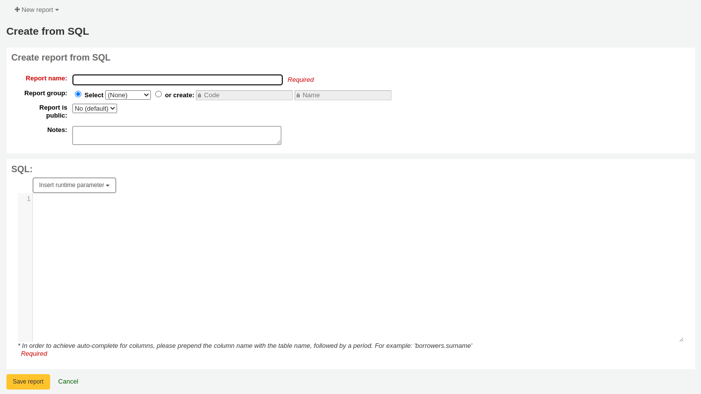 New report from SQL form