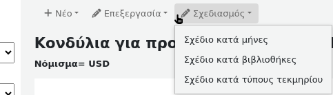 Στη σελίδα με τη λίστα των κεφαλαίων ενός προϋπολογισμού, το κουμπί Προγραμματισμός είναι ανοικτό και οι επιλογές είναι οι εξής: Προγραμματισμός ανά μήνες, Προγραμματισμός ανά βιβλιοθήκες και Προγραμματισμός ανά τύπο τεκμηρίου