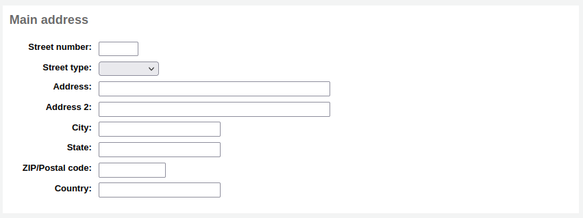 Main address section of the add new patron form