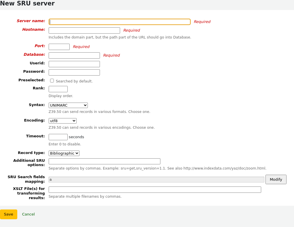 New SRU server form