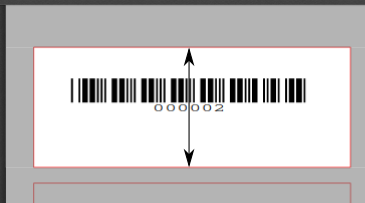顯示條碼標籤的影像，雙箭頭表示標籤高度，指向頂端和底部