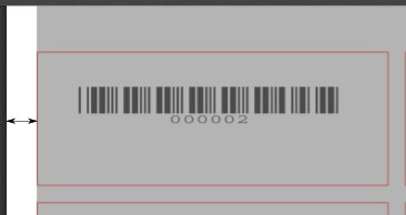 顯示條碼標籤的影像，雙箭頭表示左頁邊距，從頁面左側指向標籤左側