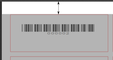 顯示條碼標籤的影像，雙箭頭表示頂頁邊距，從頁面頂端指向標籤頂端