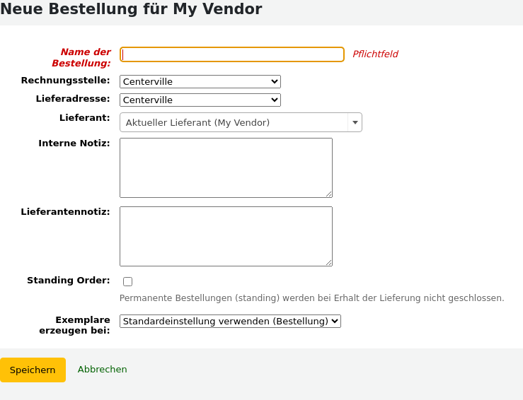 Formular für einen neuen Korb