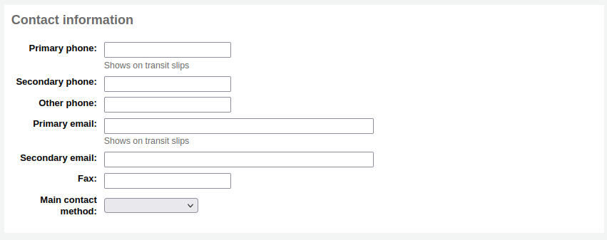 The Contact information section of the new patron form