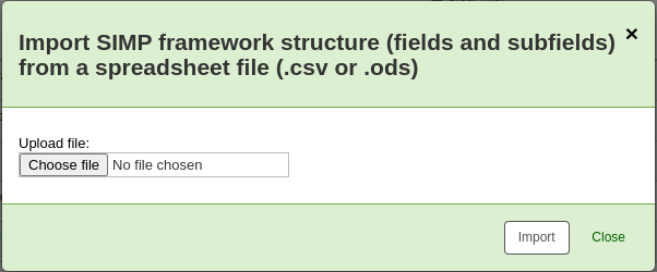 Pop-up, um die Datei für den Import in ein MARC-Framework auszuwählen