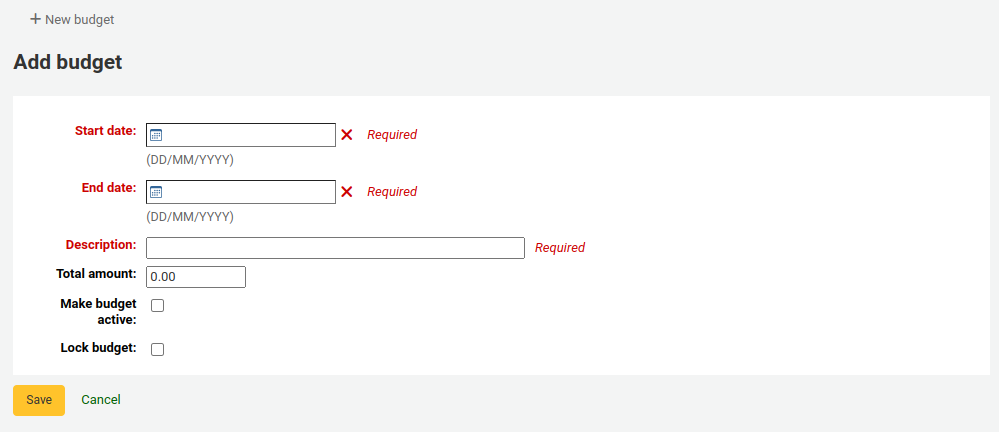 Form to add a new budget