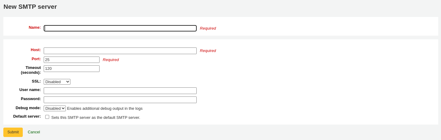 New SMTP server form