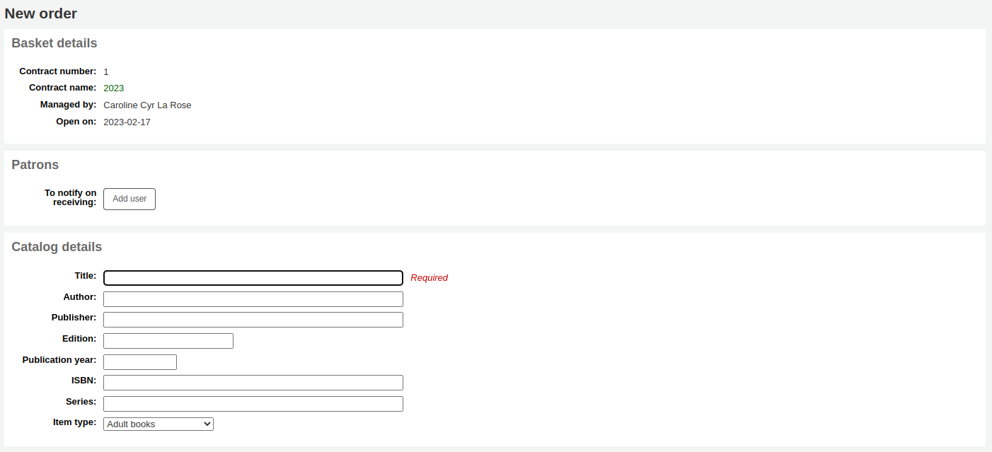 Bestellformular mit leeren Datensatzfeldern