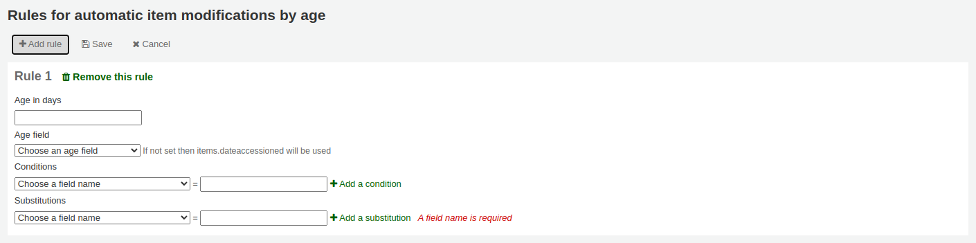 Form to add a new rule for automatic item modification by age