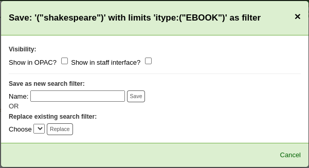 Formular zum Speichern einer Suche als Filter