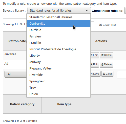 Drop-down-Menü „Eine Bibliothek auswählen“