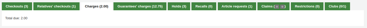 Charges tab showing the total owed