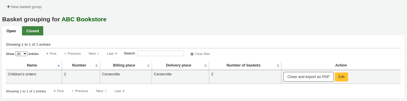 Listes des bordereaux de commandes ouverts