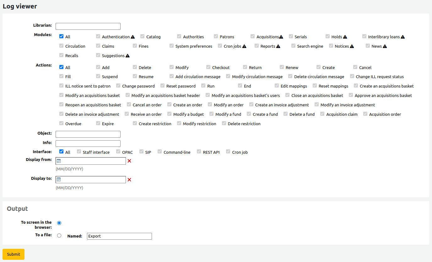 Screenshot of the log viewer tool