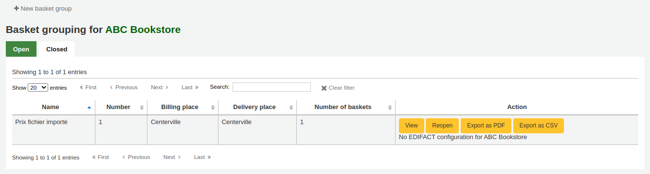 List of closed basket groups