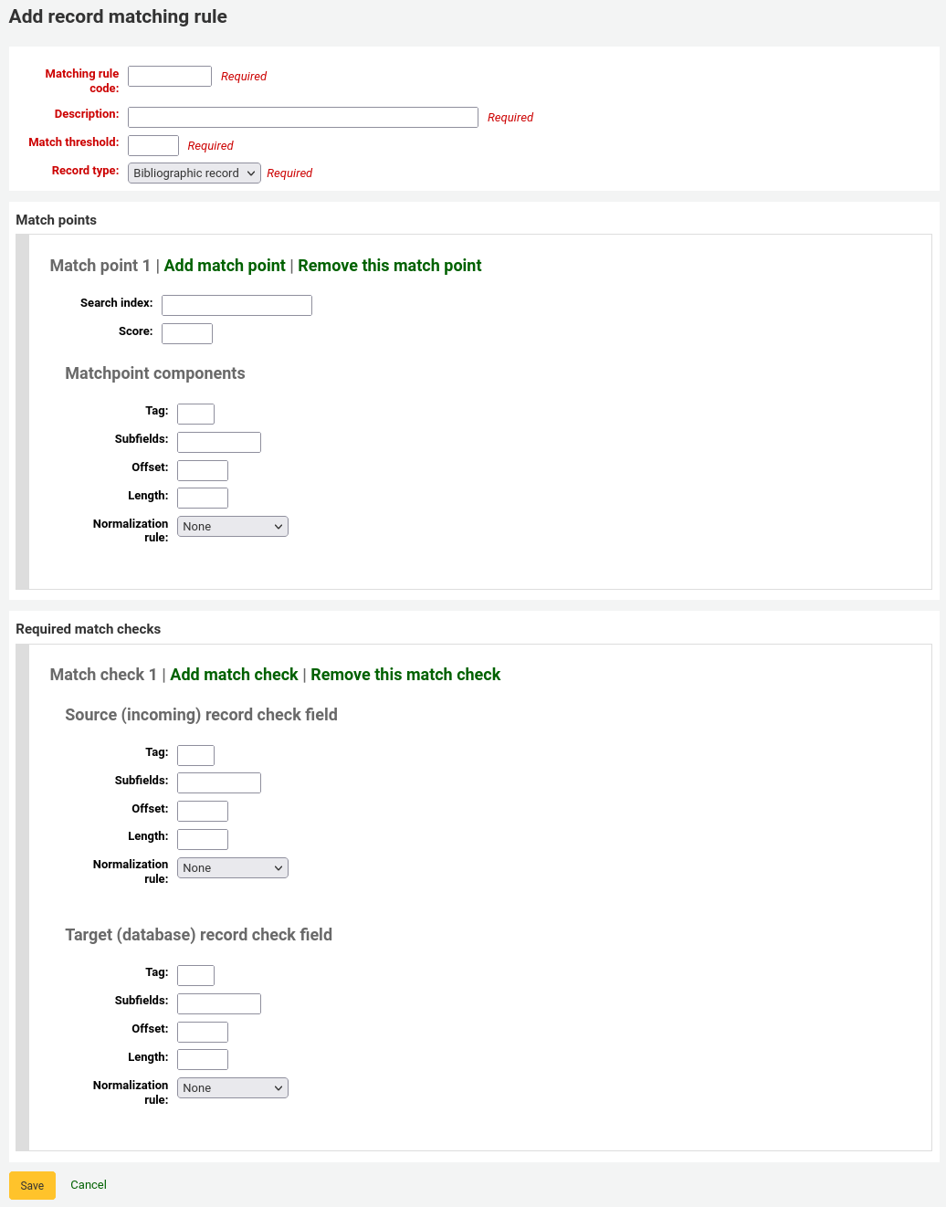 Add record matching rule form