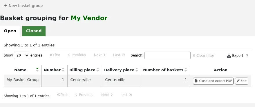 List of open basket groups