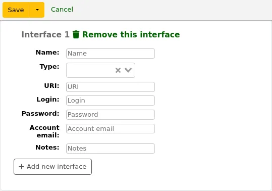 Interfaces section of the new vendor form