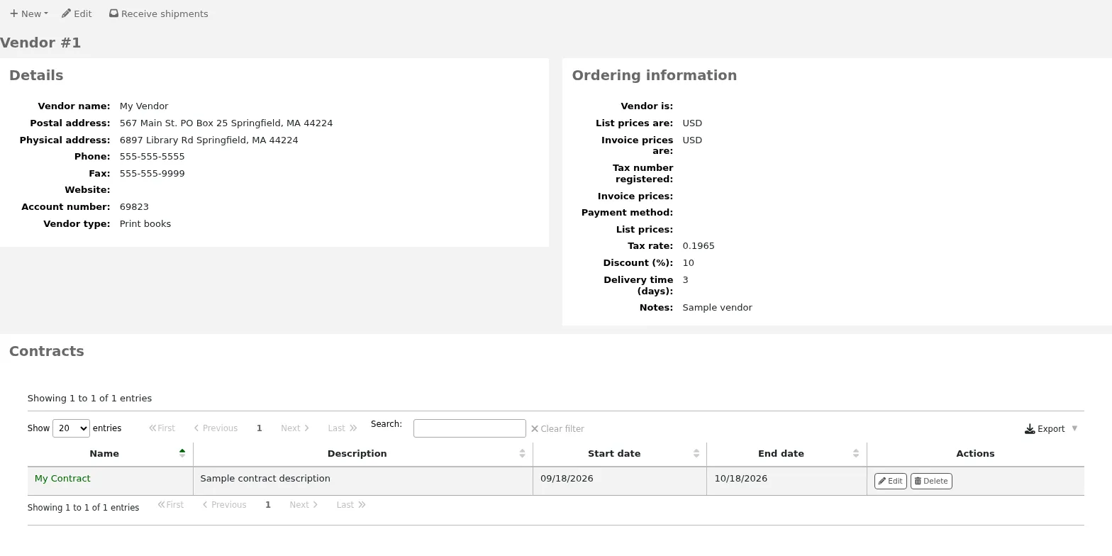 Vendor information page