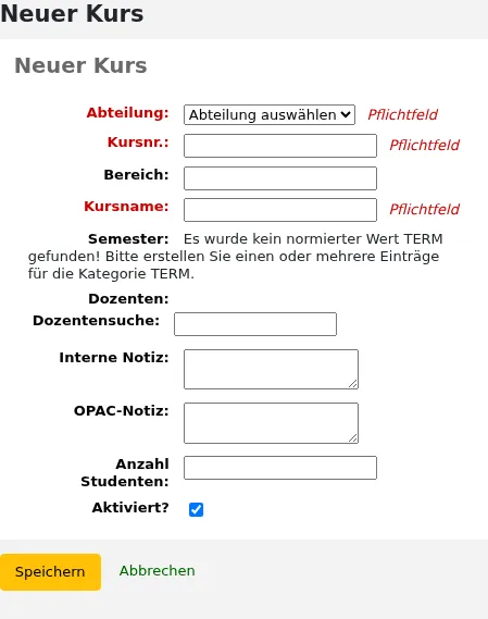 Neuen Semesterapparat anlegen
