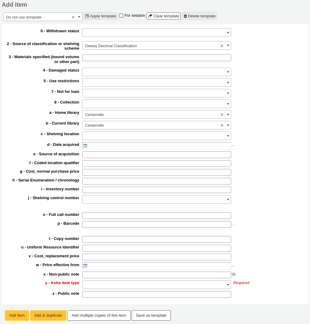 Formular zum Hinzufügen eines Exemplars
