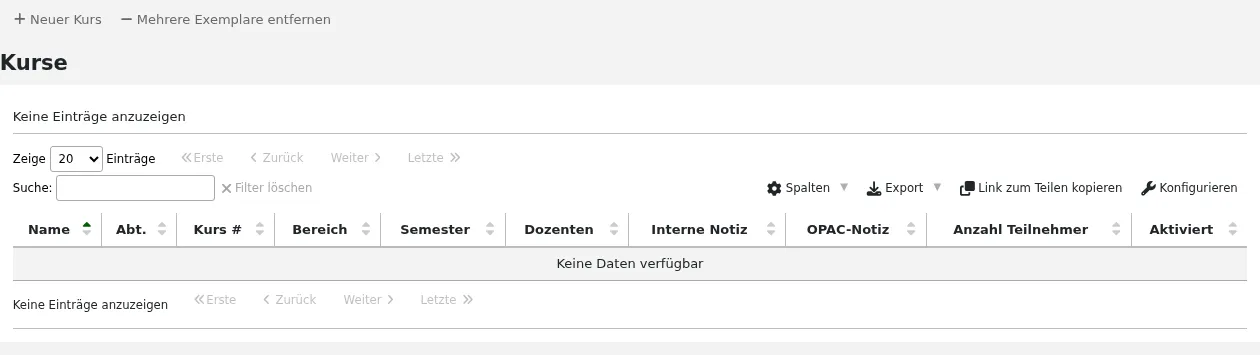 Kursseiten, keine Kurse