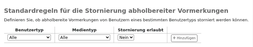 Standardregeln für die Stornierung abholbereiter Vormerkungen