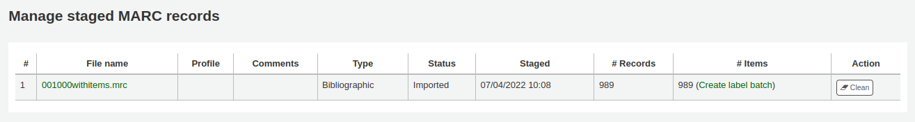 Tabelle zwischengespeicherter Dateien