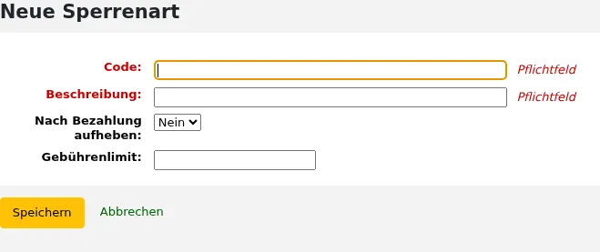 Formular für eine neue Benutzersperrenart
