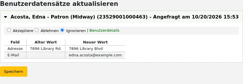 Bestätigung von Anfragen zur Aktualisierung von Benutzerdatensätzen in der Dienstoberfläche