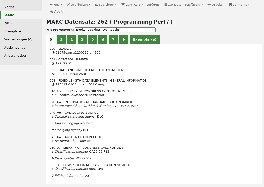 Der MARC-Reiter und die Datensatz-Ansicht