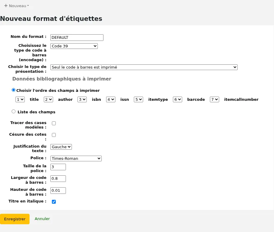 New label layout form