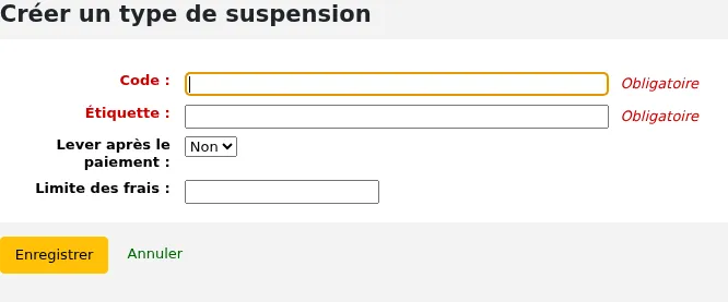 Formulaire de nouveau type de suspension d'adhérent
