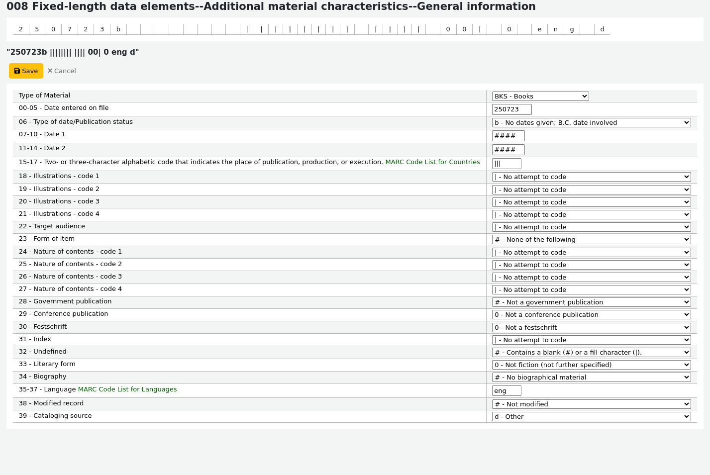 MARC21 008 value builder