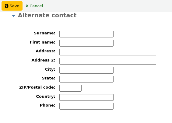 'Alternate address' section of the patron form
