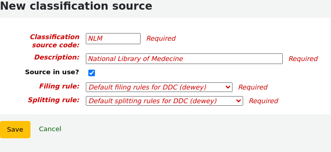 Form to add a new classification source